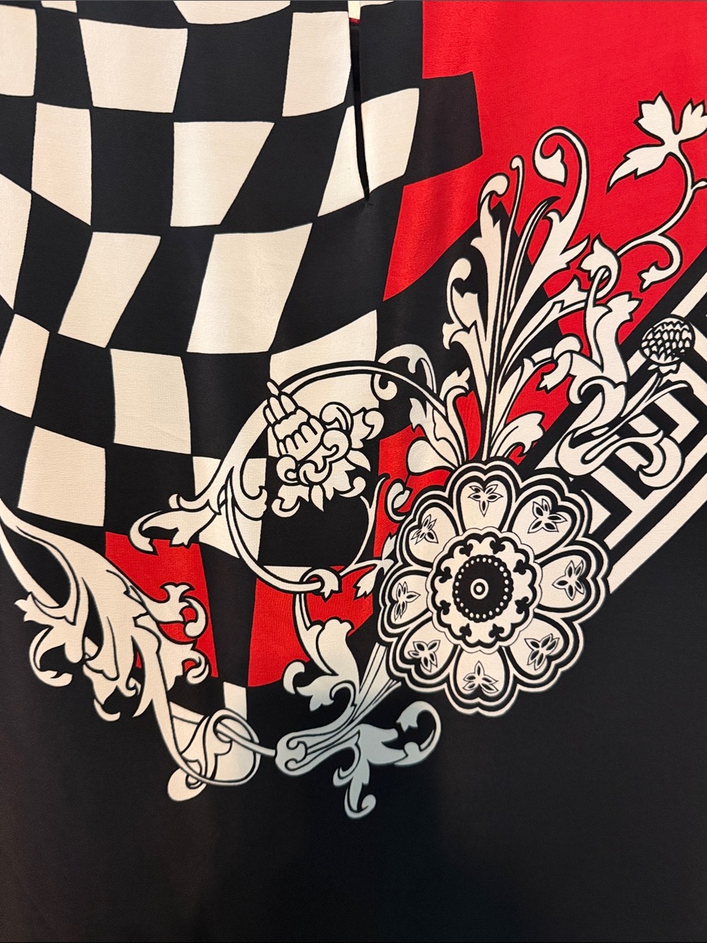 Vintage 80s 90s Deadstock David Warren 100% Silk Black and Red Graphic Dress - Picture 7 of 8
